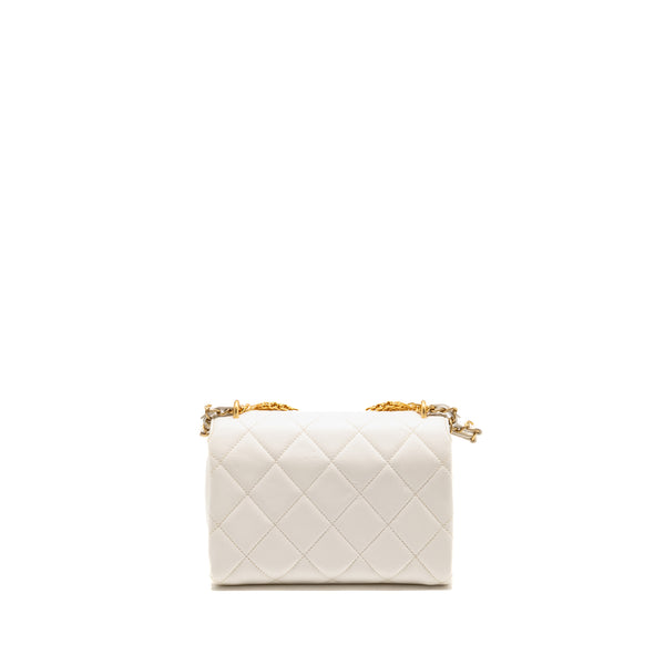 Chanel Quilted Flap Bag with Letter Chain Lambskin White GHW (Microchip)