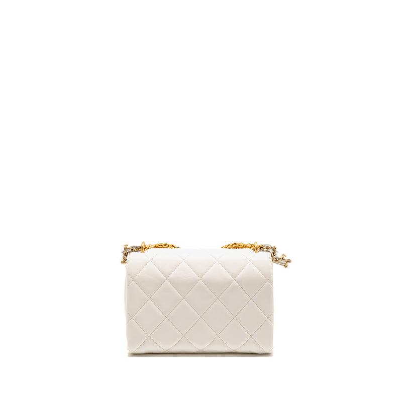 Chanel Quilted Flap Bag with Letter Chain Lambskin White GHW (Microchip)