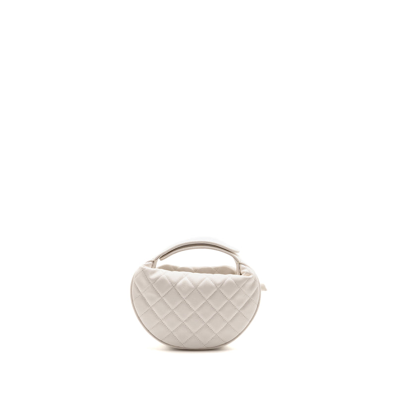 Chanel 24S Mini Round Bow Pouch Bag with Chain Caviar White GHW (Microchip)