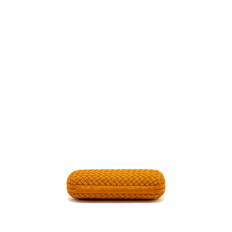 Bottega Veneta Intreccio Impero Ayers Stretch Knot Clutch Satin Orange Ruthenium Hardware