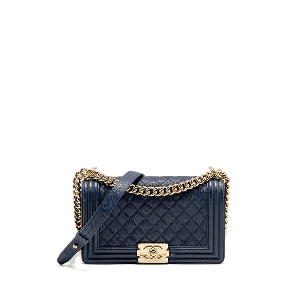 Chanel Medium Boy Bag Caviar Navy LGHW
