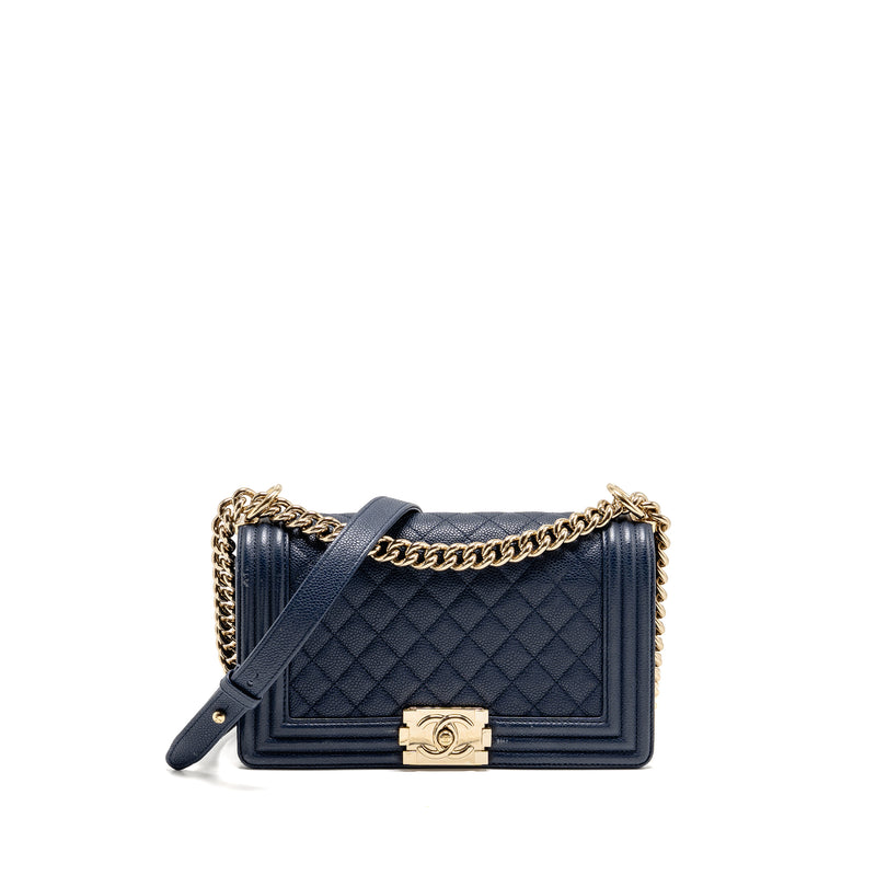 Chanel Medium Boy Bag Caviar Navy LGHW