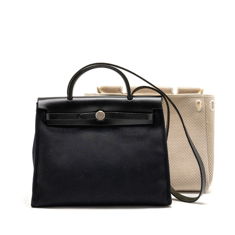 Hermes Herbag 31 Zip Bag Canvas/Hunter Leather Black SHW Stamp Square H