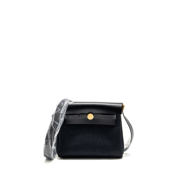 Hermes Herbag Mini Canvas/Hunter Leather Black GHW Stamp K