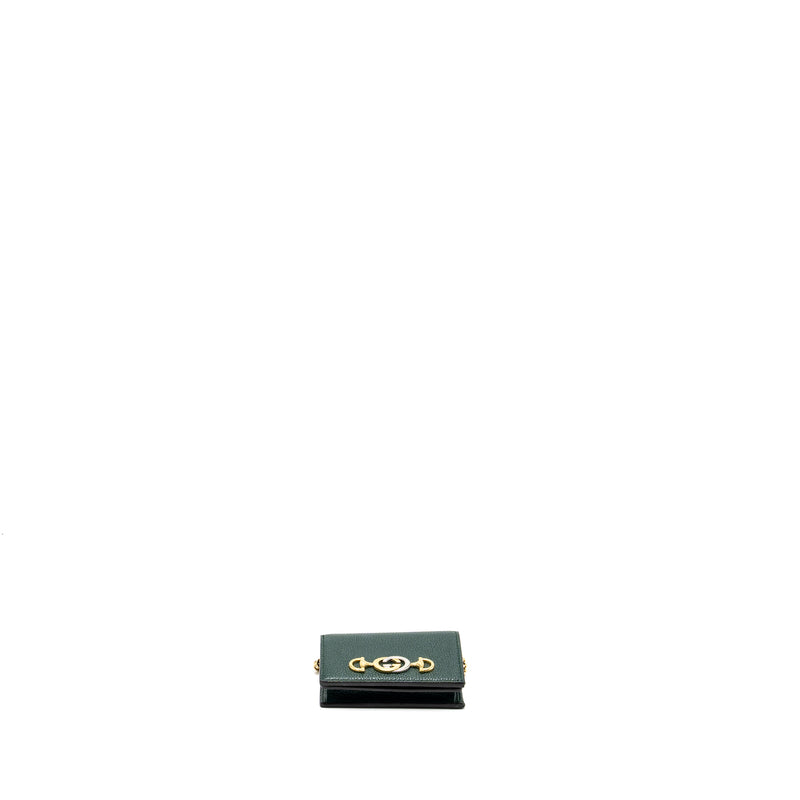 Gucci zumi mini wallet with chain calfskin dark green GHW