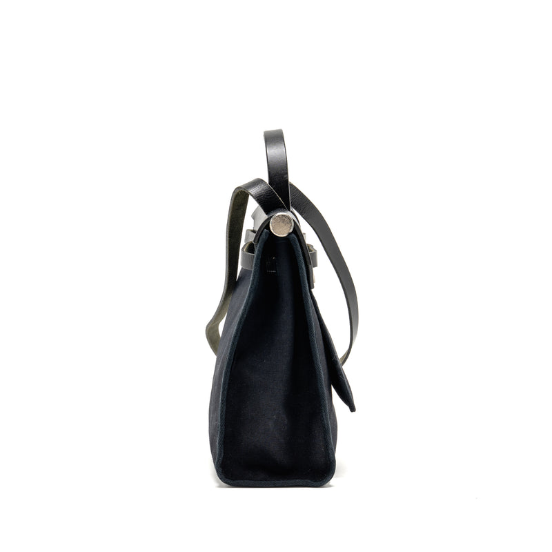 Hermes Herbag 31 Zip Bag Canvas/Hunter Leather Black SHW Stamp Square H
