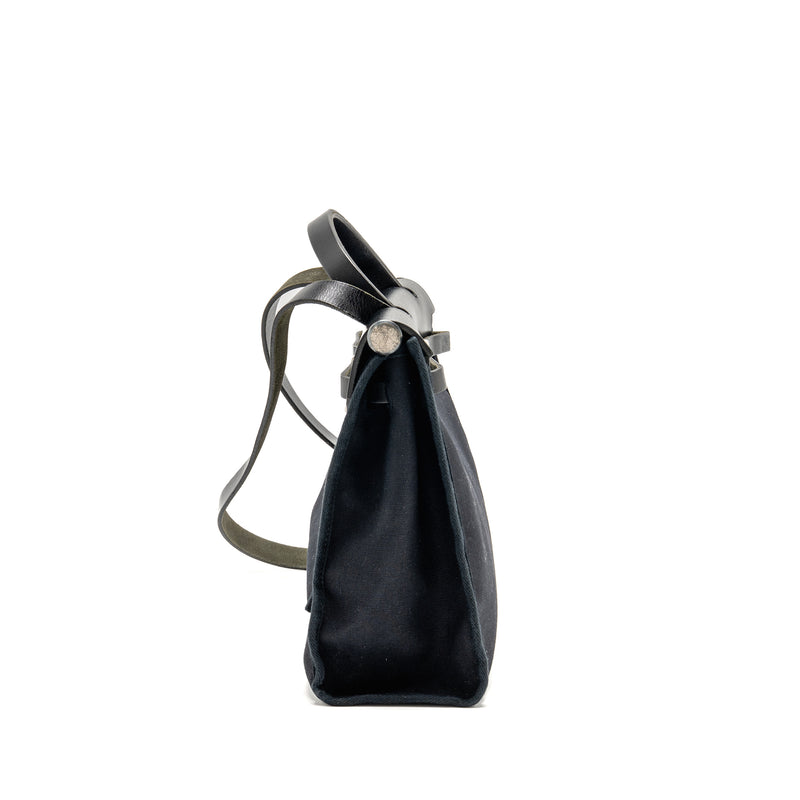 Hermes Herbag 31 Zip Bag Canvas/Hunter Leather Black SHW Stamp Square H