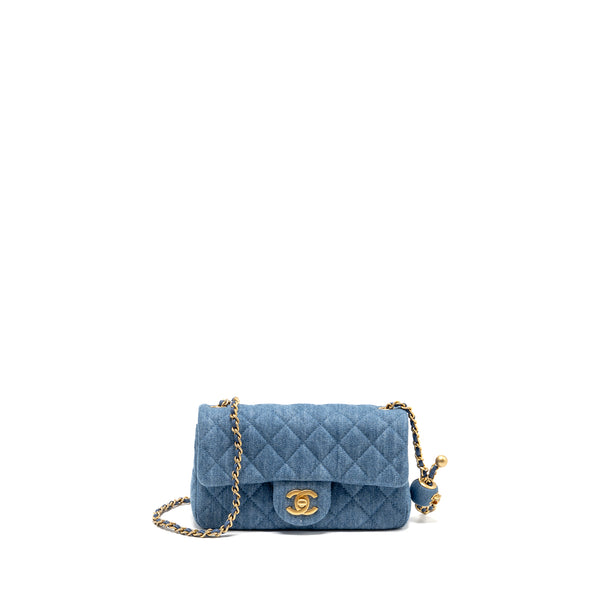 Chanel Pearl Crush Mini Rectangular Flap Bag Denim Blue GHW (Microchip)