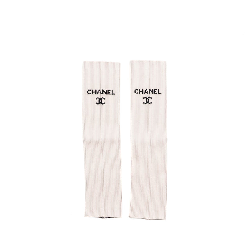 Chanel Size 36 24C Mary Janes Ballet Flats Lambskin Light Pink/Black and Logo Leg Warmers Cotton Light Pink (Sell in a set)