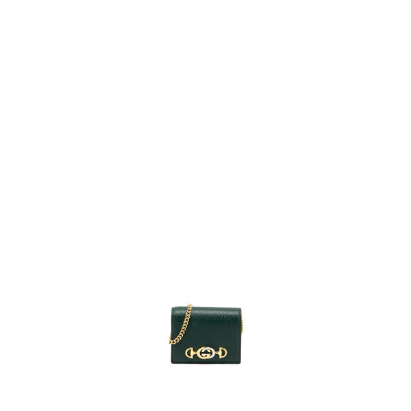 Gucci zumi mini wallet with chain calfskin dark green GHW
