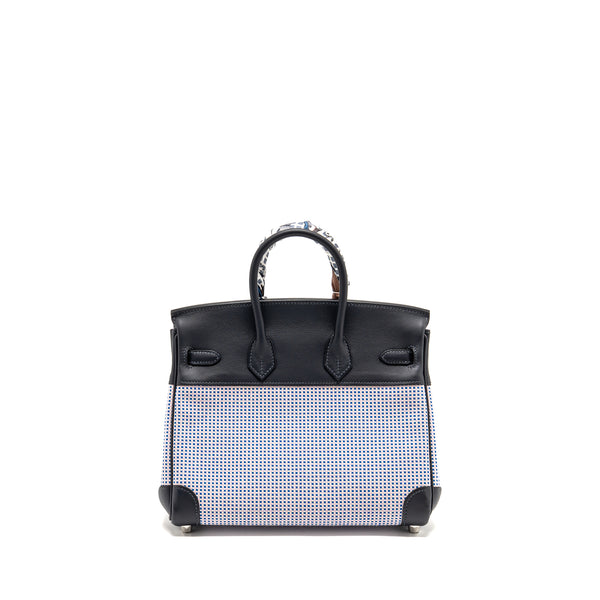 Hermes Birkin 25 Toile Quadrille/Swift Ecru Mauve/Bleu Bill/Caban SHW Stamp B