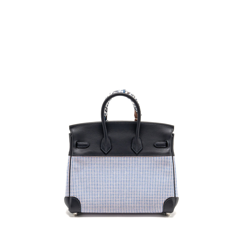 Hermes Birkin 25 Toile Quadrille/Swift Ecru Mauve/Bleu Bill/Caban SHW Stamp B