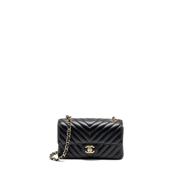 Chanel Mini Rectangular Flap Bag Chevron Lambskin Black LGHW