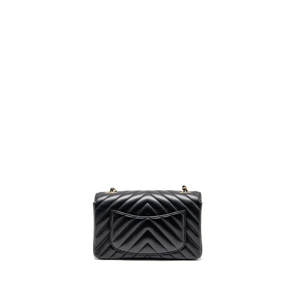 Chanel Mini Rectangular Flap Bag Chevron Lambskin Black LGHW