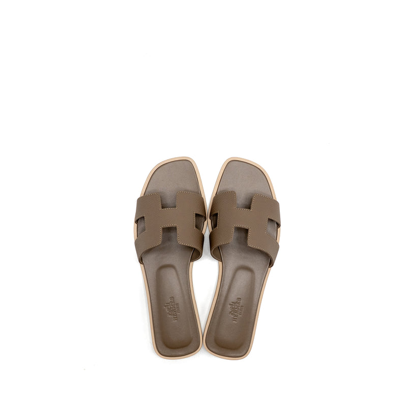 Hermes Size 37.5 Oran Sandals Epsom Etoupe