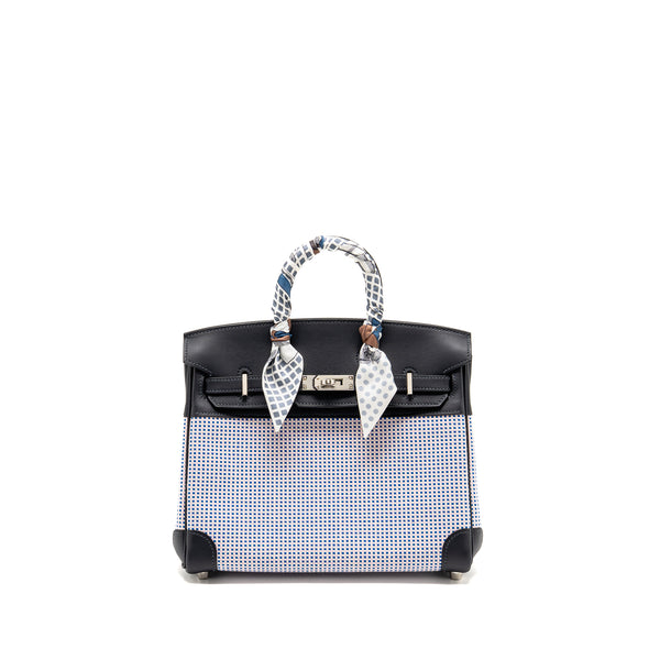 Hermes Birkin 25 Toile Quadrille/Swift Ecru Mauve/Bleu Bill/Caban SHW Stamp B