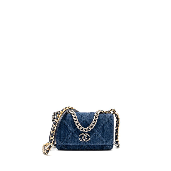 Chanel 19 Wallet On Chain Denim Dark Blue Multicolour Hardware (Microchip)