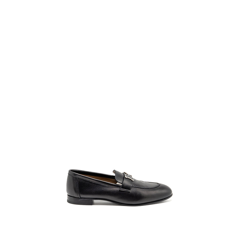 Hermes Size 38 Paris Loafer Leather Black with Enamel Hardware