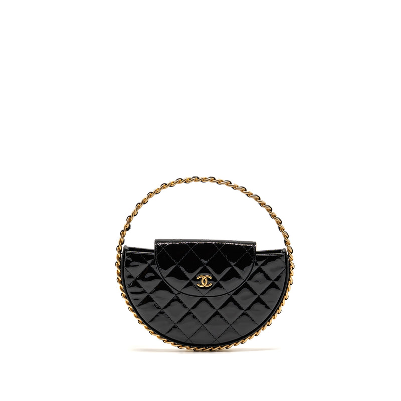 Chanel 23K Hoop Bag Patent Leather Black GHW (Microchip)