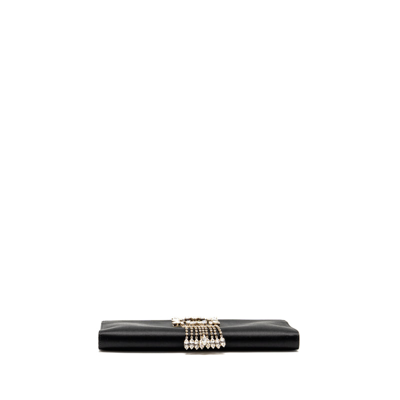 Roger Vivier Strass Buckled Clutch/Purse With Chain Satin Black LGHW