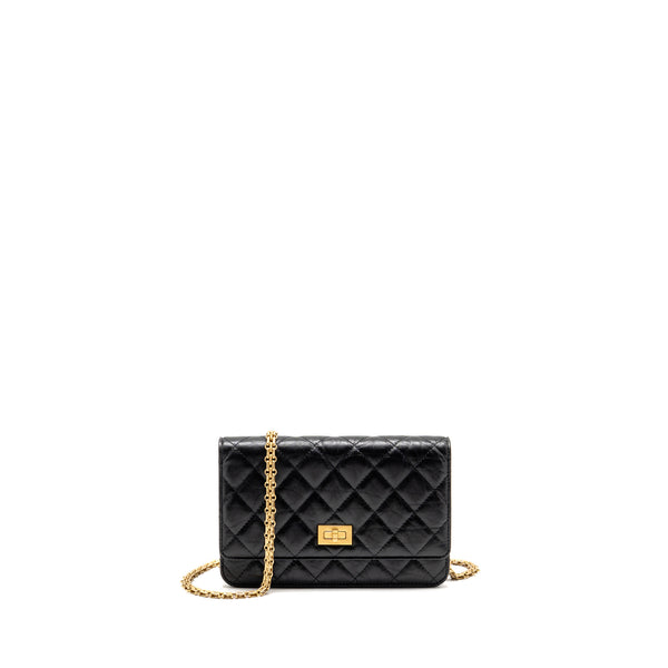 Chanel 2.55 Wallet On Chain Aged Calfskin Black Brushed GHW (microchip)