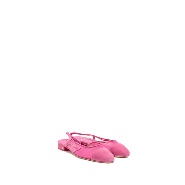 Chanel Size 37.5 Slingback Flats Suede/Mesh Pink