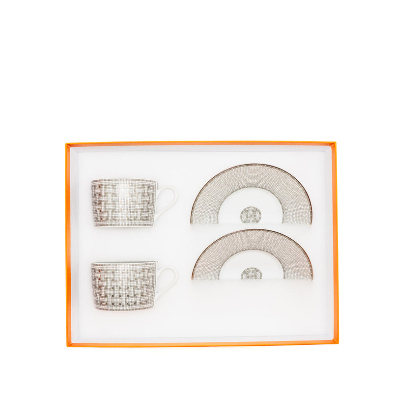 HERMES Mosaique AU 24 Platinum Tea Cup and Saucer
