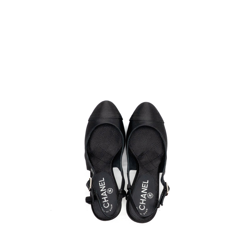 Chanel Size 38 Heels with Pearl Satin Black