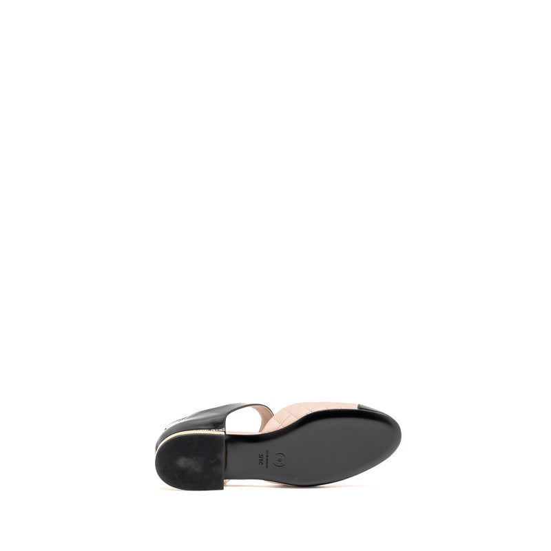 Chanel Size 37.5 Mary Janes Ballet Flats Leather/Patent Black/Light Pink GHW