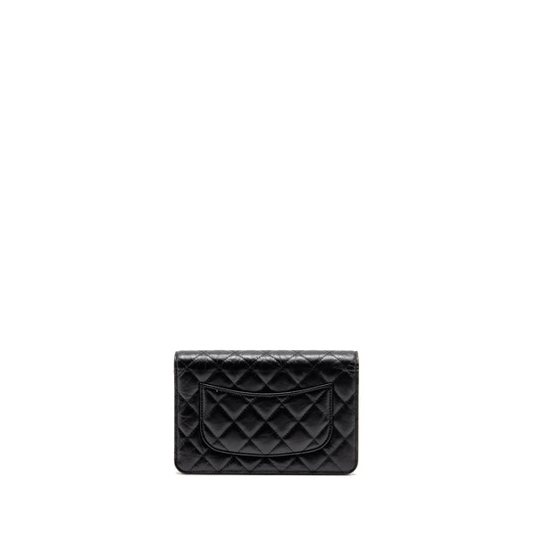 Chanel 2.55 Wallet On Chain Aged Calfskin Black Brushed GHW (microchip)