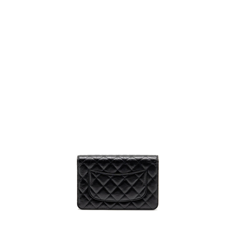 Chanel 2.55 Wallet On Chain Aged Calfskin Black Brushed GHW (microchip)