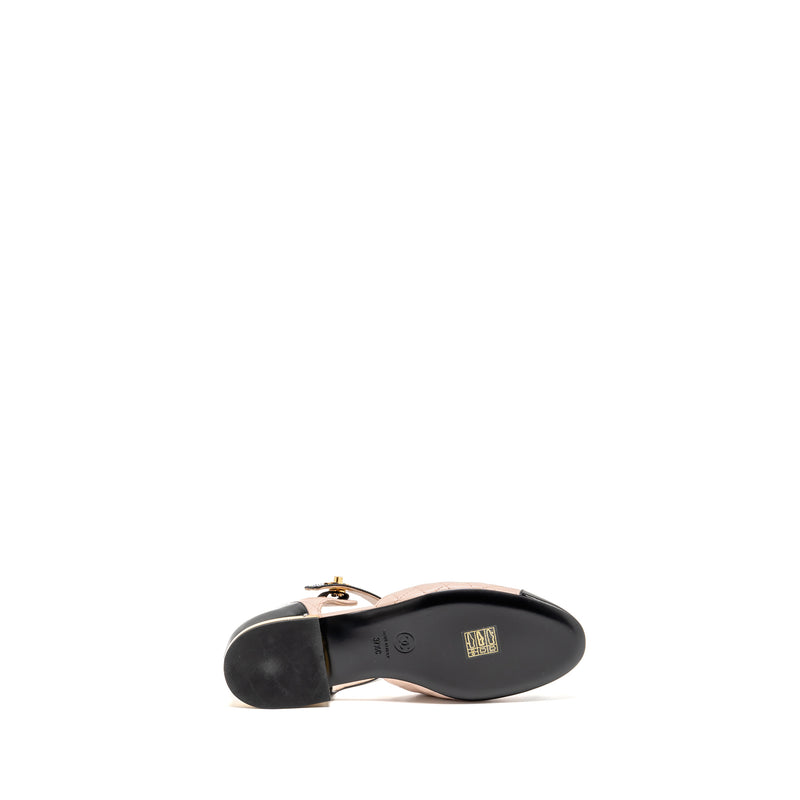 Chanel Size 37.5 Mary Janes Ballet Flats Leather/Patent Black/Light Pink GHW