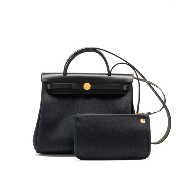 Hermes herbag 31 zip bag canvas/Hunter leather black GHW Stamp B