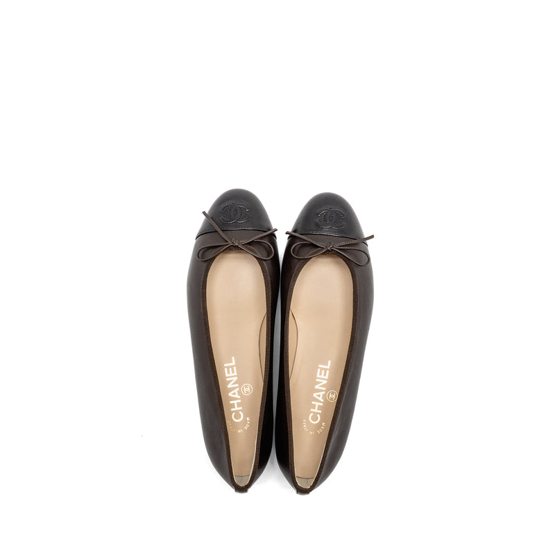 Chanel Size 38 Ballet Flats Lambskin Brown/Black