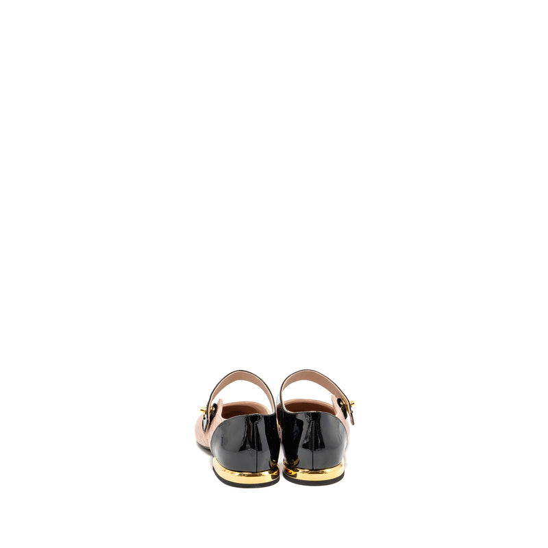 Chanel Size 37.5 Mary Janes Ballet Flats Leather/Patent Black/Light Pink GHW