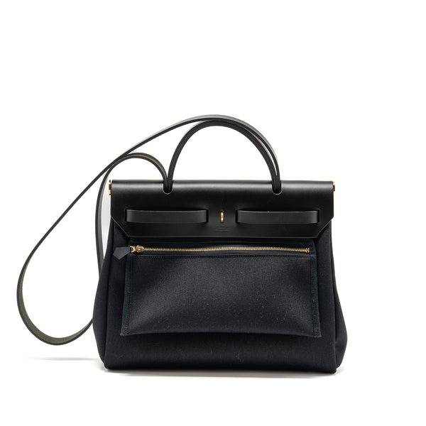 Hermes herbag 31 zip bag canvas/Hunter leather black GHW Stamp B