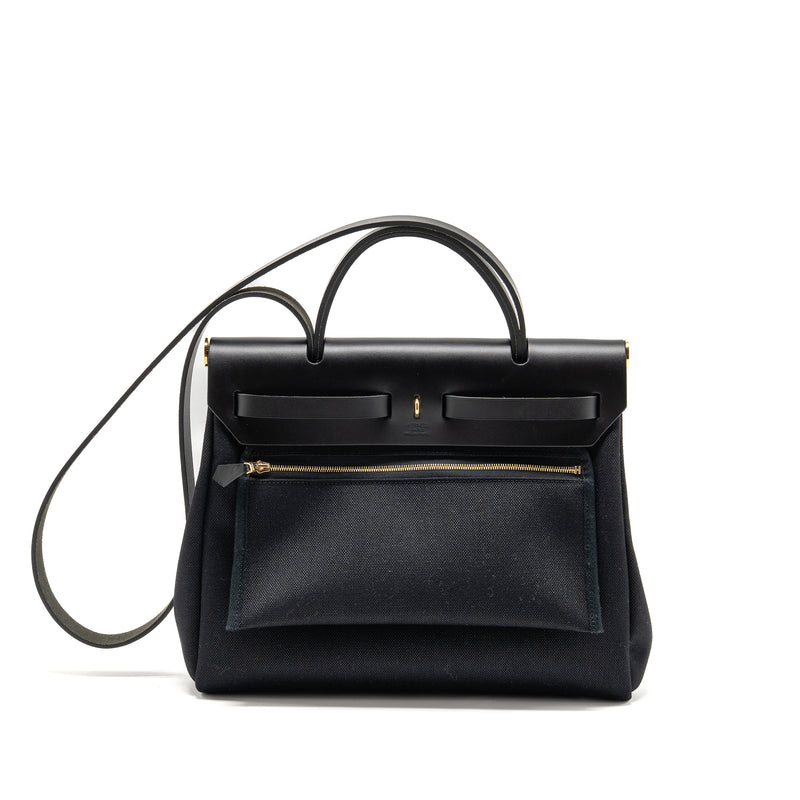 Hermes herbag 31 zip bag canvas/Hunter leather black GHW Stamp B