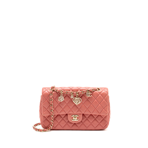 Chanel Charm chain quilted flap bag lambskin pink LGHW