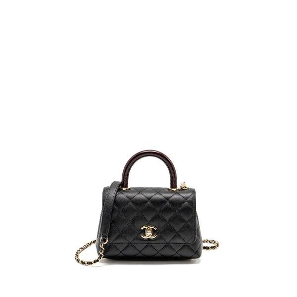 Chanel Mini Coco handle caviar black / burgundy handle LGHW (microchip)