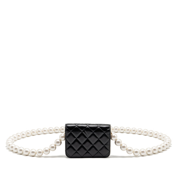 CHANEL Card Holder with Maxi Pearls Chain Lambskin Black LGHW