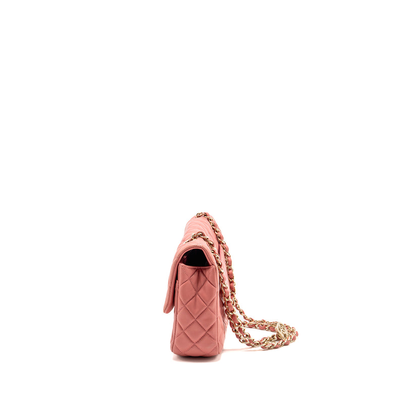 Chanel Charm chain quilted flap bag lambskin pink LGHW