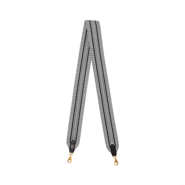 Hermes 50mm Sangle Cavale Bag Strap Swift/Canvas Black/White GHW Stamp B
