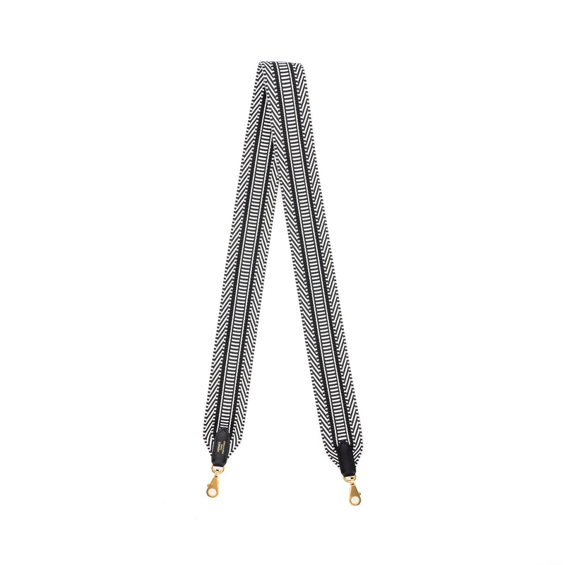 Hermes 50mm Sangle Cavale Bag Strap Swift/Canvas Black/White GHW Stamp B