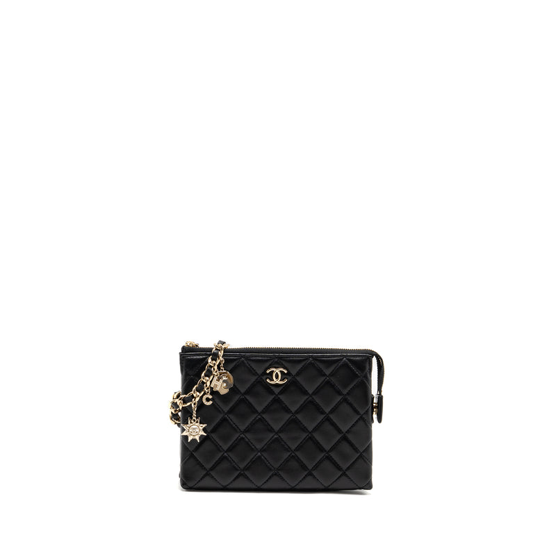 Chanel Clutch with Crystal/Pearl Charms Lambskin Black LGHW