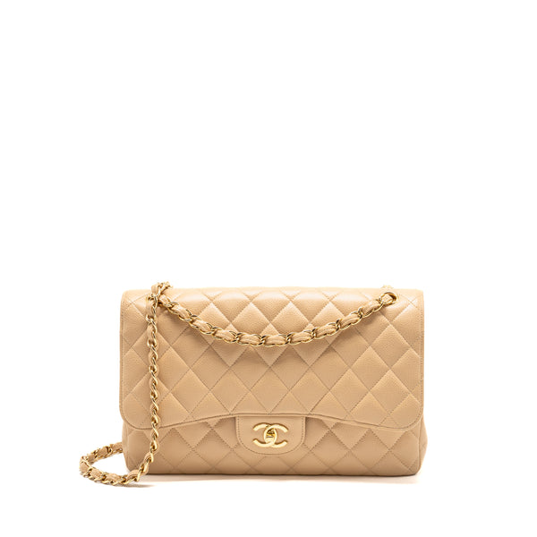 Chanel jumbo classic double flap bag caviar beige GHW (microchip)