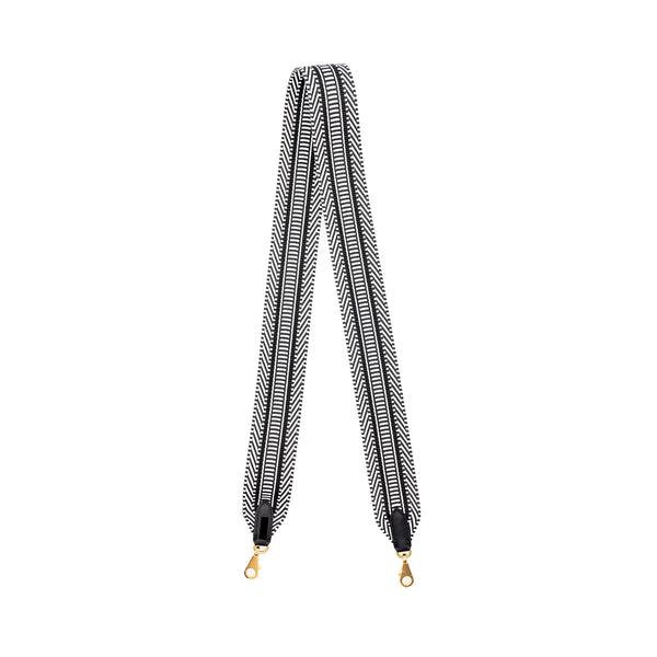 Hermes 50mm Sangle Cavale Bag Strap Swift/Canvas Black/White GHW Stamp B