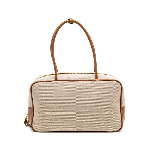 Miu Miu Beau Bag canvas/ leather Beige/ Brandy GHW