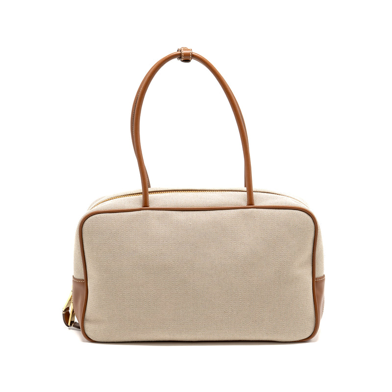 Miu Miu Beau Bag canvas/ leather Beige/ Brandy GHW