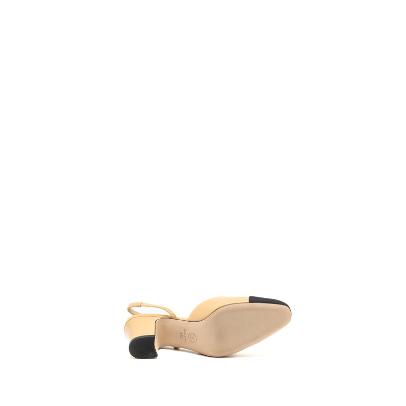 Chanel Size 37 Slingbacks shoes goatskin/Grosgrain Black/Beige