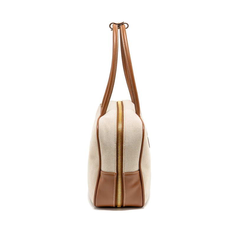 Miu Miu Beau Bag canvas/ leather Beige/ Brandy GHW